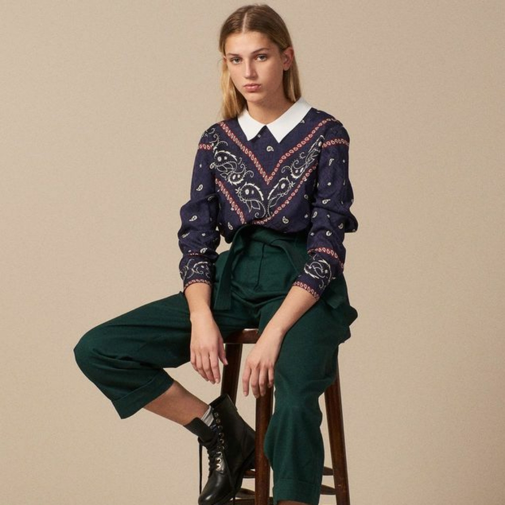 Sandro Papillon bandana-print satin-twill shirt